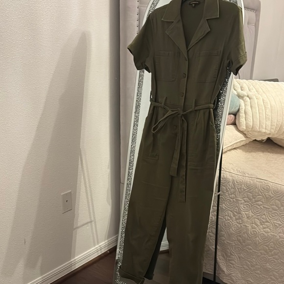 Skies Are Blue Pants - Skies Are Blue Green Utility Jumpsuit with Belted Waist